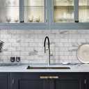Vamos Tile 100-Piece Glossy Statury White Peel and Stick Backsplash Tile,3''x6'' PVC Subway Tile with Dark Gray Grout, Stick on Backsplash for Kitchen/Bathroom/Fireplace