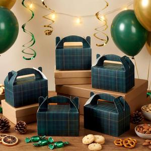 Gueevin 24 Pcs Green Blue Tartan Plaid Gift Boxes 6x3.5x3.5 Inch Vintage Green Plaid Boxes Classic Tartan Babyshower Decor for Birthday Baby Shower Party Decorations Supplies