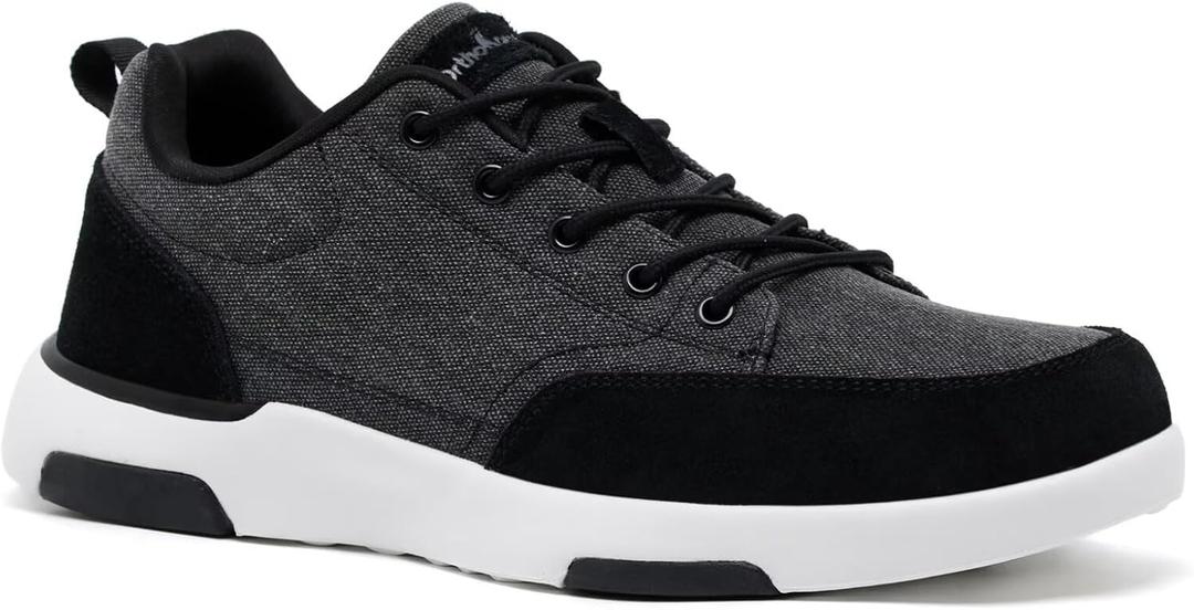 Men's Orthopedic Walking Fashion Sneakers: Breathable Sneakers for Mens, Stability Supportive Walking Shoes for Neuropathy, Cushioned Canvas Shoes for Plantar Fasciitis Black Size 42