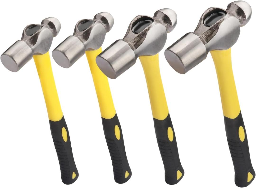 4 PCS Ball Pain Hammer Set, 16oz+24oz+32oz+40oz, Sheet Metal Hammer, Ball-Peen Hammer with Forged Steel Head and Rubber Handle, by GENHAKON.