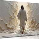 Jesus Walking on Water Canvas Wall Art Picture Christian Spiritual Poster Prints Abstract Jesus Divine Light Painting Modern Religious Wall Decor for Living Room Bedroom Church 16x24in Framed (Beige)