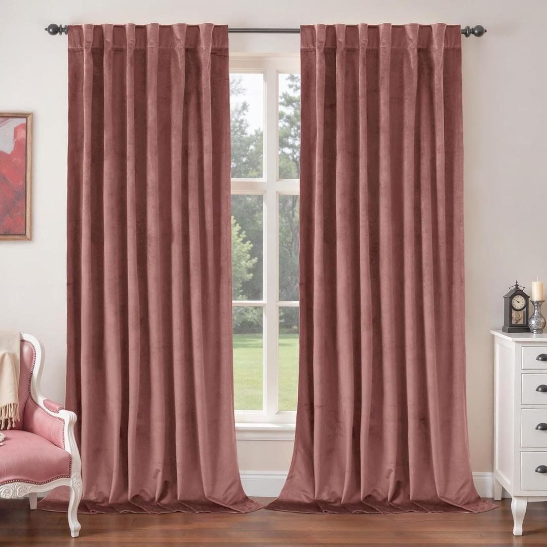 BGment Dusty Rose Pink Velvet Curtains for Bedroom - 102 Inch Long Curtains Super Soft Rlegant Room Darkening Thermal Insulated Blackout Drapes with Back Tab and Rod Pocket, 2 Panels, 52 x 102 Inch