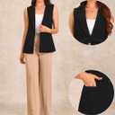 Allegra K Suit Vest for Women's Fashion Dressy Button Up Belted V Neck Sleeveless Waistcoat (Black, M)