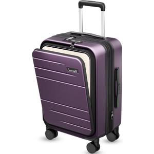 LUGGEX Carry On Luggage 22x14x9 Airline Approved, FLO5 Expandable Polycarbonate Suitcase with Front Pocket (FX-Core, Purple, 20 Inch), 20 Inch-EXT