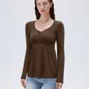 SUUKSESS Womens Babydoll Tops Cute Peplum Tops Ribbed Long Sleeve Henley Shirts Going Out Flowy Outfits (Brown, XS)