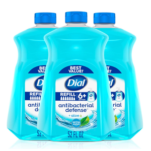 Dial Antibacterial Defense Liquid Hand Soap + Aloe, Spring Water Scent, 52 Fl Oz Hand Soap Refill (Pack of 3), DermatologistTested, Gentle Formula