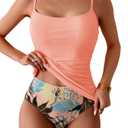 Eomenie Women's Swimsuit Tankini Tummy Control Bathing Suits Two Piece Full Coverage Slim Swim Suits with High Waisted Bottom, L