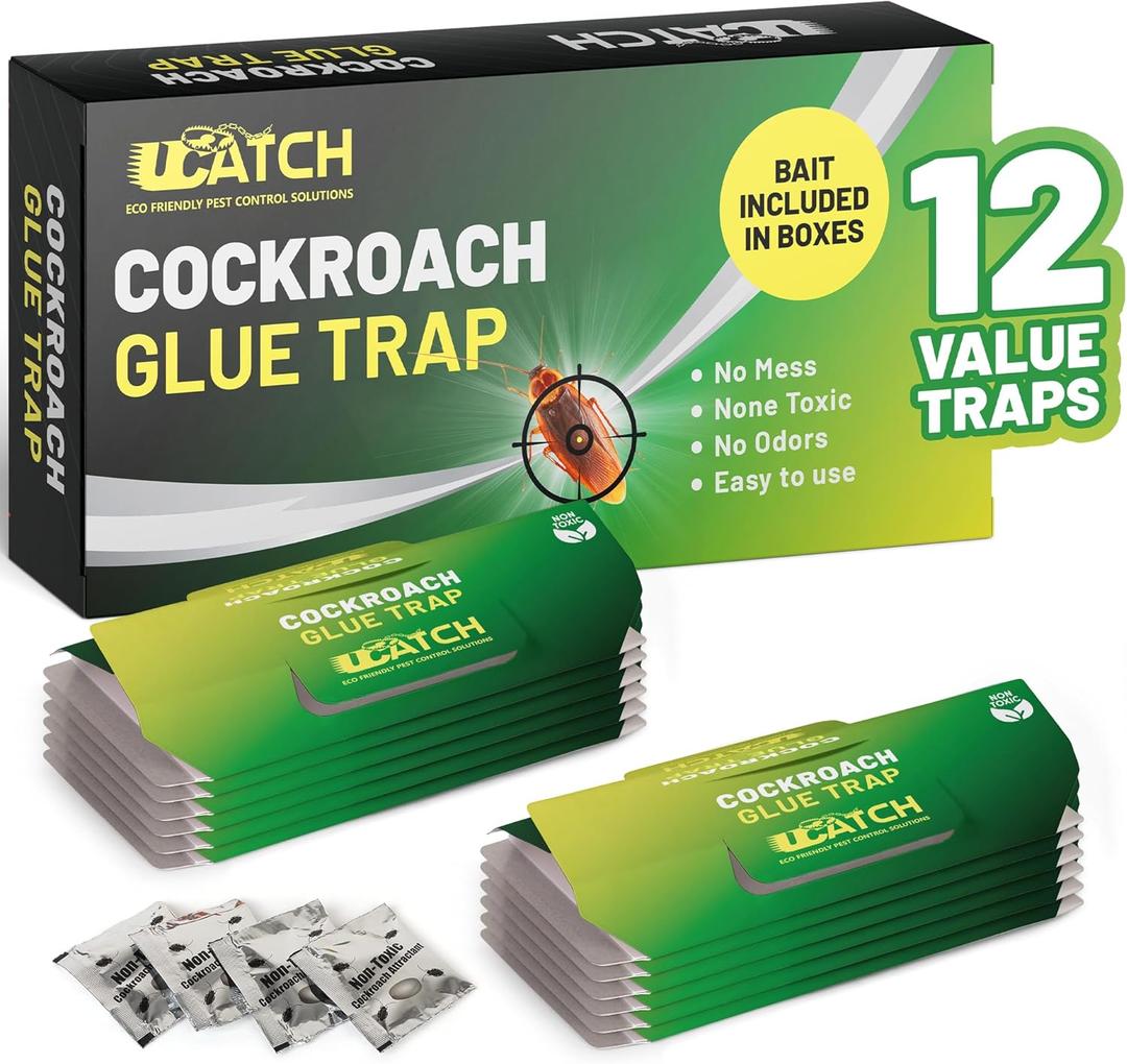 Roach Trap Indoor - 12 Pack | Effective German Roach Killer for Home Infestation - Child and Pet Safe Cockroach Traps Easy-to-Use Glue Traps for Roaches  UCatch