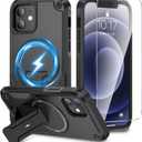 Caka for iPhone 12 Case & iPhone 12 Pro Case [Compatible with MagSafe][HD Screen Protector], Built in Invisible Stand, Magnetic Shockproof Protective iPhone 12/12 Pro Phone Case-6.1 inch (Black)