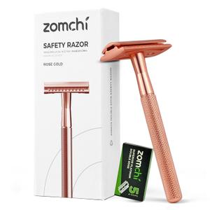 ZOMCHI Safety Razor for Men&Women with 5 Double Edge Safety Razor Blades, Double Edge Razor, Reusable Razor, Plastic Free Rose Gold