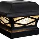 Classy Caps SLK807B Black, Kingsbridge Dual Lighted Solar Post Cap - Versatile Outdoor Deck & Fence Lighting, Fits 3.5x3.5, 4x4, 5x5, and 5.5x5.5 Posts, Black Aluminum, Real Glass, Warm White Light.