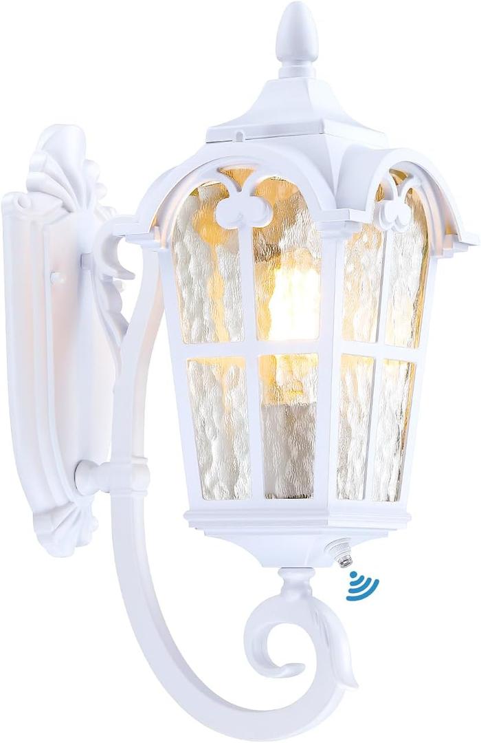 LONEDRUID Dusk to Dawn Sensor Outdoor Porch Light White Exterior Wall Lantern Modern Outside Sconce Lighting Fixtures Waterproof Wall Mount Lamp for House Garage Patio Entryway