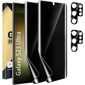 CWQZGUF [2+2 Pack Privacy Screen Protector Compatible with Galaxy S23 Ultra 5G, 2 TPU Film with 2 Camera Lens Tempered Glass, High Clarity, Bubble Free, AUTO Repair 3 Pack