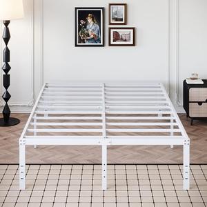 DiaOutro 18 Inch King Bed Frame Heavy Duty Metal Platform No Box Spring Needed, Maximum Storage, Easy Assembly, Noise Free, White