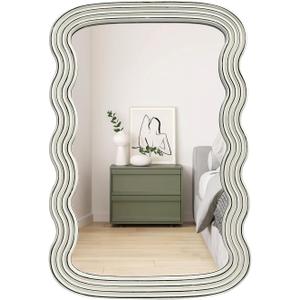 Wall Mirrors White and Stylish Suitable for Office Living Room Aisles (Wave Rectangle 36x24in)