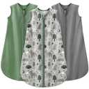 Yoofoss Baby Sleep Sack 6-12 Months Baby Wearable Blanket 100% Organic Cotton 2-Way Zipper Toddler Sleeping Sack, 3 Pack Soft Lightweight Sleep Sacks for Babies (Medium, Green&fox&gray)