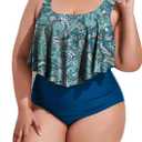 Mooncore Womens Plus Size Swimsuit High Waisted Tankini Bathing Suits Two Piece Flounce Bikini Swimsuit (Blue Green) 20plus