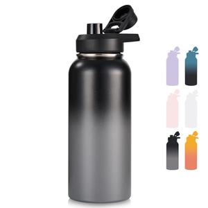 Fijinhom 32 oz Insulated Water Bottle with Handle, 304 Stainless Steel Water Bottles with Wide Mouth, Double Wall Vacuum Sports Water Bottle, BPA Free, Keep Cold and Hot, Black/Gray