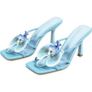 MakeMeChic Women's Open Toe Floral Kitten Heels Flower Summer Beach Sandals, 6.5