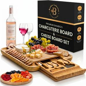 Charcuterie Boards Gift Set - Bambusi Bamboo Cheese Board Set with Serving Knives, Meat and Cheese Platter for Hosting Parties, Gifts for Women, Mom, Wife, Wedding, Housewarming, Birthday, Mothers Day