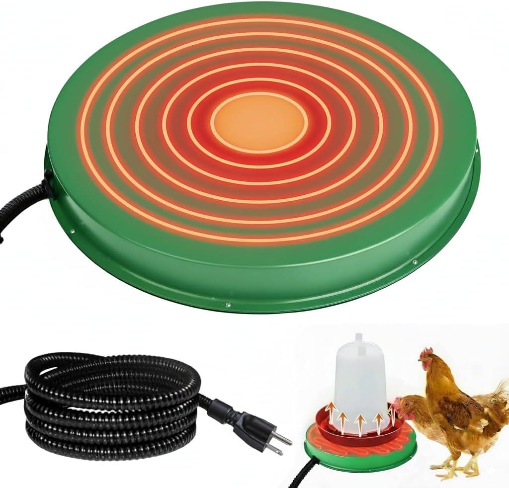 2 Pack Chicken Water Heater for Winter, 125W Poultry Waterer Heated Base 31.4cm / 12.4in, Freeze-Proof Thermostat Deicer for Metal or Plastic Chicken Drinkers 15 Gallon, (Green)