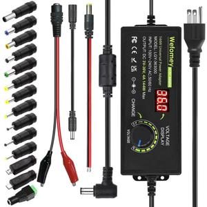 Universal Power Supply 3V~36V 4A 144W Adjustable Variable 3V 5V 6V 9V 12V 15V 18V 20V 24V 30V 36V Switching AC/DC Adapter Charger, 100V-240V AC to DC Converter with 14 Tips, Polarity Converter