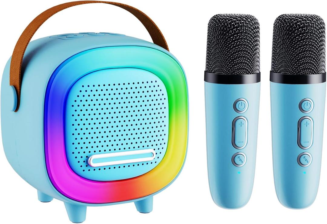 Mini Karaoke Machine Speaker for Kids Adults, Portable Bluetooth with 2 Wireless Microphones, Children's Day Birthday Gift Ideas for Toys for Teens Boys and Girls Aged 4+