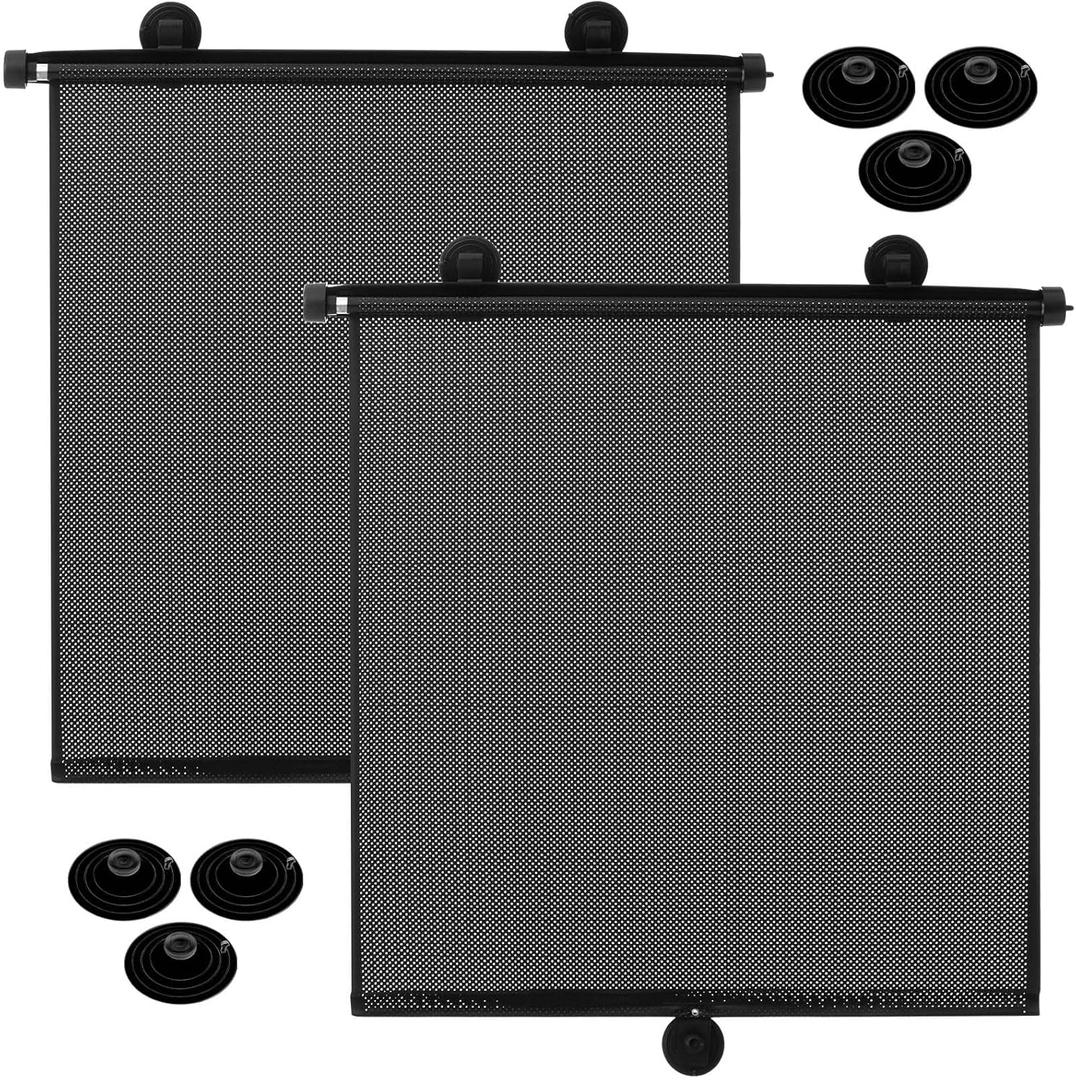 Blosssound 2 Pack Car Side Window Sun Shades Extra Wide Retractable Window Shades for Car Blocks Heat Roller Sunshade Visor for UV Rays Glare Protection Accessories(Black,20 x 20 Inch)