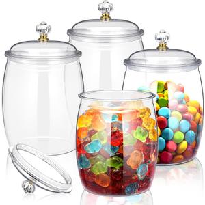 Nuogo 4 Pcs Plastic Candy and Cookie Jars with Lids Clear Cookie Container Candy Jars Large Airtight Apothecary Storage Organization for Wedding Home Kitchen Bar (80 oz)
