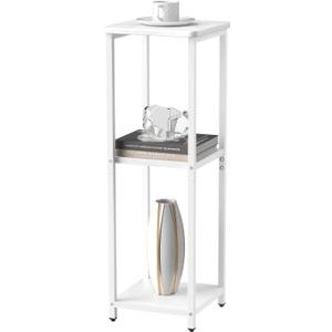 10" Wide Square Drink Table with Adjustable Feet - 3-Tier Small Side Table for Apartments, Balcony & Office | Space-Saving, Lightweight & Multi-Functional (Plants, Books, Drinks, White)