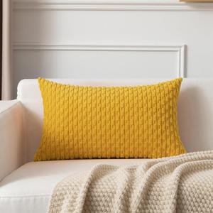 Kevin Textile 12x24 Inch Pillow Cover 1 Pack Boho Decorative Soft Striped Corduroy Lumbar Farmhouse Color Accent Rectangle Cushion Case for Living Room Couch Sofa Bed, Mustard Yellow