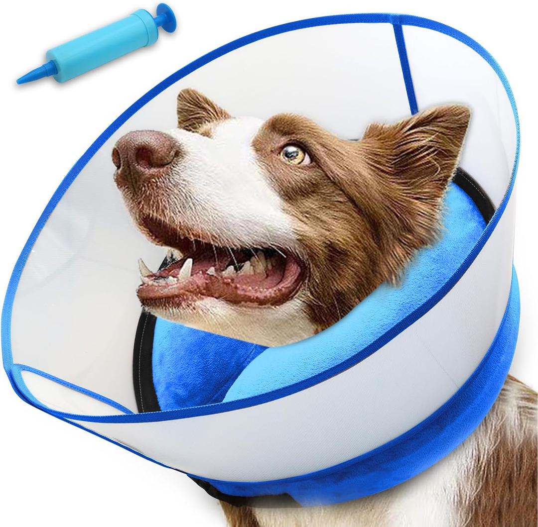 2-in-1 Inflatable Dog Cone Collar with Detachable Anti-Licking Shield, Soft Adjustable Elizabethan Collar for Dogs After Surgery (XL, Blue)