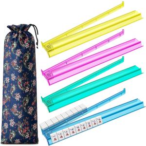 Mahjong Racks with Pushers, Set of 4, 4 Color Clear Plastic, Standard