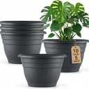 5 Pack 10 Inch Plant Pots for Indoor Outdoor,Plastic Floor Planters with Drainage Holes,Lightweight Flower Pots for Home,Patio & Garden(Grey) (Gray)