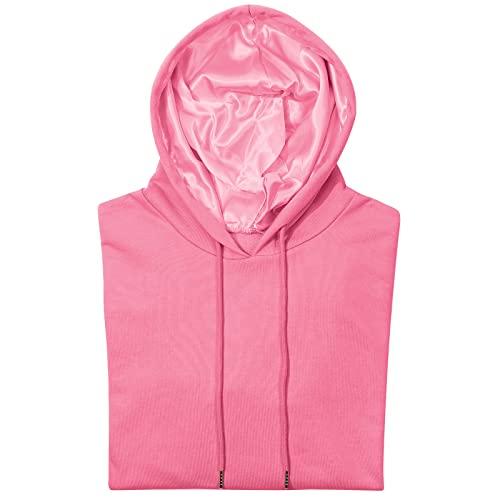Satin Lined Hoodie Women's Casual Long Sleeve Satin Pullover Hoodie Sweatshirt Tops Hot Pink, Size M