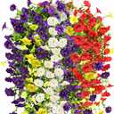 INQCMY Artificial Flowers for Outdoor Spring Summer Decoration Faux Silk Morning Glory Fake Hanging Flowers UV Resistant Look Real for Home Porch (10Pcs Purple&red&White&Yellow+1 Baske)