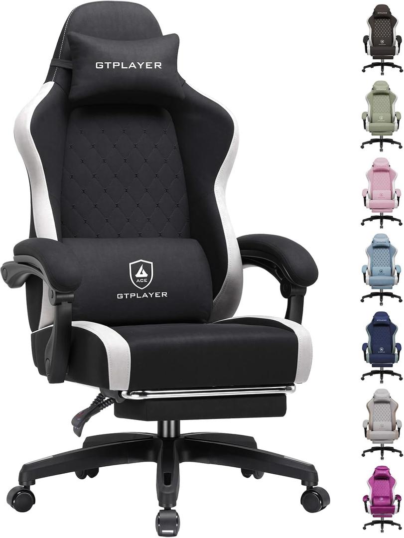 GTPLAYER Gaming Chair, Ergonomic Computer Chair with Footrest and Lumbar Support, High Back Recliner Chair 350lbs, Height Adjustable for Home Office, Black, Oversized