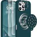 Magnetic for iPhone 16 Pro Case, Compatible with Magsafe, Suction Cup Phone Mount, 2 Screen Protectors - Camera Protector, Silicone Shockproof Protective Phone Cover 6.3", Dark Green