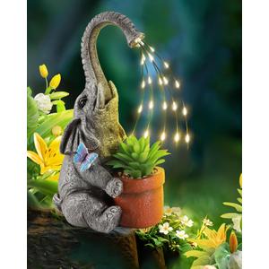 iStatue Solar Elephant Figurine with Succulent Plant Pot - 11'' Hand-Painted Lifelike Resin Lawn Ornaments Statue for Yard Art Garden Decor Gifts (Elephant)