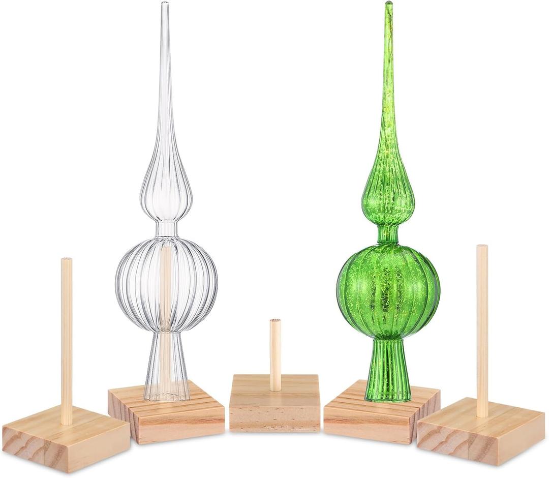 Chunful Set of 5 Wooden Christmas Tree Topper Display Stands Wooden Christmas Tree Topper Holders Vintage Display Rods with Square Base for Xmas Holiday Decor Mantel Shelf Tabletop Decoration