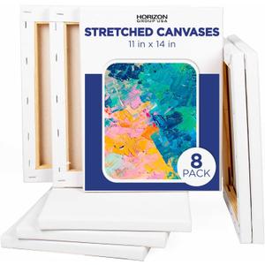 Horizon Group USA Painting Panel Stretched Canvas, 11" x 14", Pack of 8