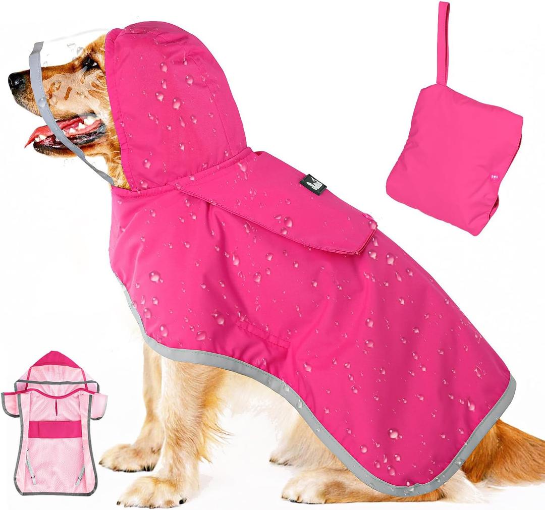 Lukovee Adjustable Dog Rain Jacket with Clear Hooded Double Layer, Waterproof Dog Rain Coat Poncho with Reflective Storage Pocket & Rim (Yellow, L) (Large, A-Yelllow)