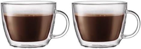 Bodum 15oz Double Wall Latte Mug, High-Heat Borosilicate Glass, Set of 2, Clear
