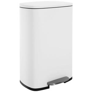 FDW Kitchen Trash Can with Lid for Office Bedroom Bathroom Step Trash Bin Fingerprint-Proof Brushed Stainless Steel Garbage Can 13 Gallon / 50 Liter (White)