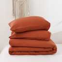 ROSGONIA Queen Comforter Set Burnt Orange, 3pcs (1 Boho Terracotta Comforter & 2 Pillowcases), Lightweight Fall Bedding Rust Blanket All Season Quilt