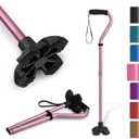 KINGGEAR F1 Walking Stick, Walking Cane for Women & Men, Self Standing Walkers for Seniors with Wrist Strap, Lightweight & Sturdy Offset EVA Handle and Large Quad Base (Pink)