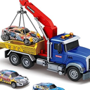 I DIY Big Tow Truck Toy Set With 2pcs Pull-Back Race Car, Friction Powered Transport Truck, Light & Sounds - Construction Toy for Boys Age 3-8