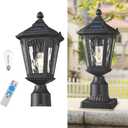 LED Post Solar Light Outdoor, Dusk to Dawn Waterproof Pole Lighting with Remote Control, Exterior Pillar Lantern, 3 Lighting Modes Outside Solar Lamp for Patio Porch Garage Garden Pathway