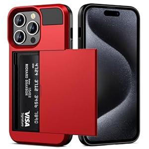 Vofolen Case Compatible with iPhone 15 Pro with Card Holder, Dual Layer Shockproof Wallet Phone Case Hidden Card Slot Sliding Protective Hard Shell Back Cover Slim Case for iPhone 15 Pro 6.1 Inch Red