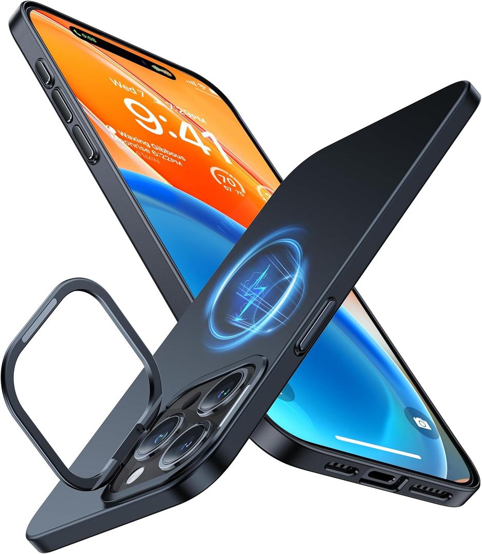 TORRAS Slim Fit Magnetic Stand for iPhone 15 Pro Case, Fit for MagSafe, Camera Kickstand, Ultra Thin Anti-Scratch Slim Protective Matte Case for iPhone 15 Pro Phone Case 6.1'', Black Titanium